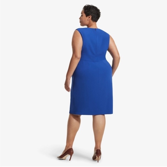 M.M. LaFleur Blue Taylor Dress Women’s +1 Twist Knot Front Pocket Office Chic - Picture 2 of 9